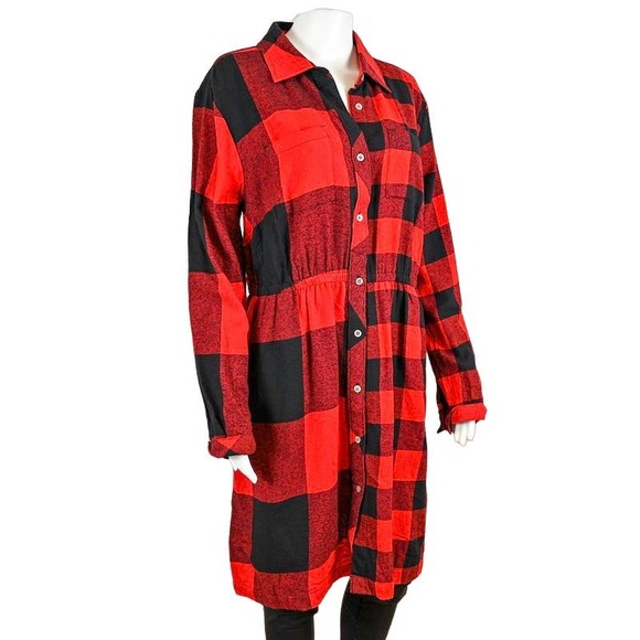 Plaid Flannel Shirtdress Size L Red/Black NWT Style & Co - Picture 4 of 5